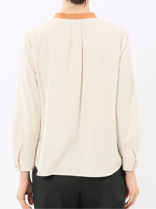 バンドカラー配色 比翼 長袖ブラウス