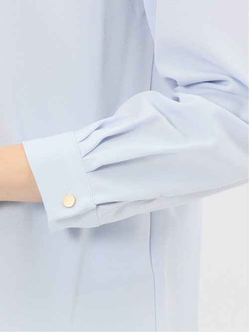 バンドカラー配色 比翼 長袖ブラウス