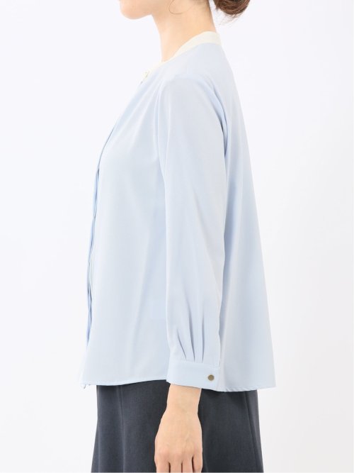 バンドカラー配色 比翼 長袖ブラウス