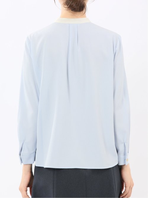 バンドカラー配色 比翼 長袖ブラウス