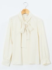 リボンタイ 長袖プルオーバーブラウス