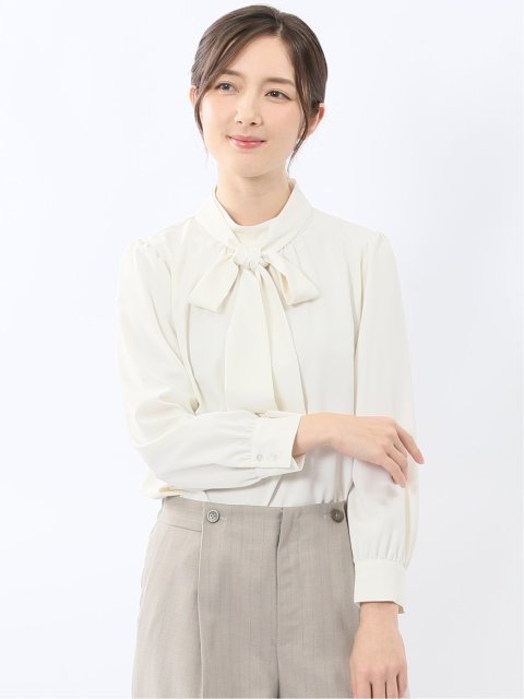 リボンタイ 長袖プルオーバーブラウス