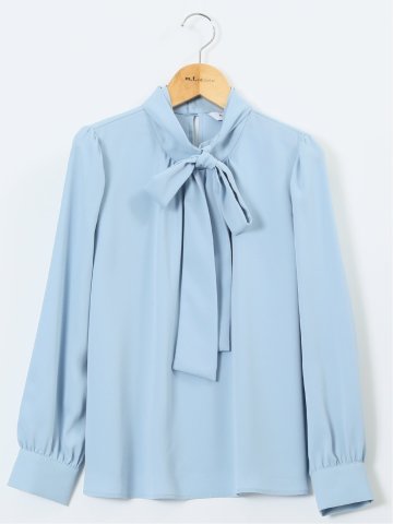 リボンタイ 長袖プルオーバーブラウス