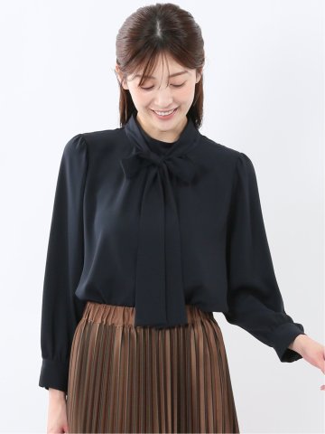 リボンタイ 長袖プルオーバーブラウス