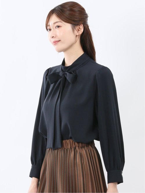 リボンタイ 長袖プルオーバーブラウス