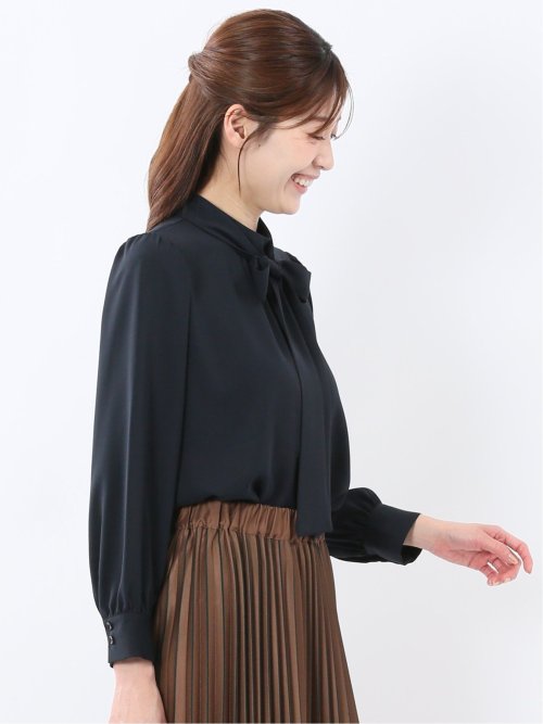 リボンタイ 長袖プルオーバーブラウス