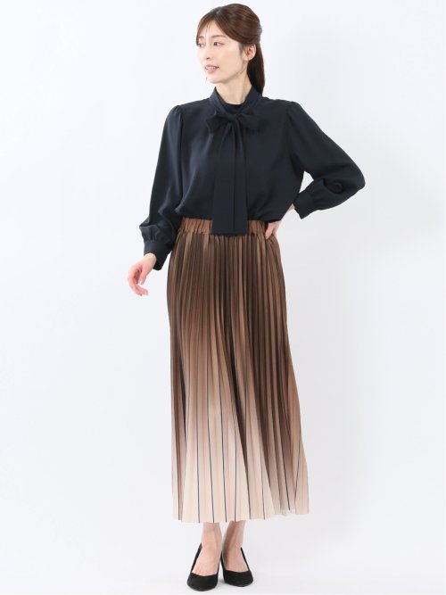 リボンタイ 長袖プルオーバーブラウス