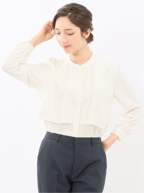 レイヤード風 比翼 長袖ブラウス(M 02アイボリー): ワイシャツ