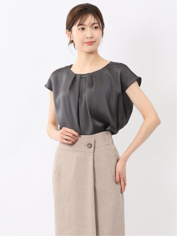 シボサテン ノースリ プルオーバーブラウス