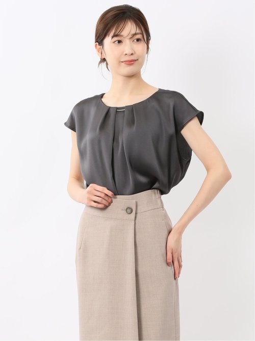 シボサテン ノースリ プルオーバーブラウス