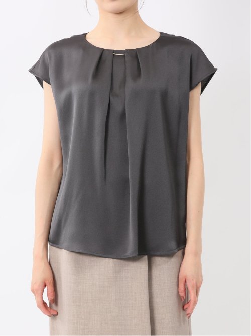 シボサテン ノースリ プルオーバーブラウス