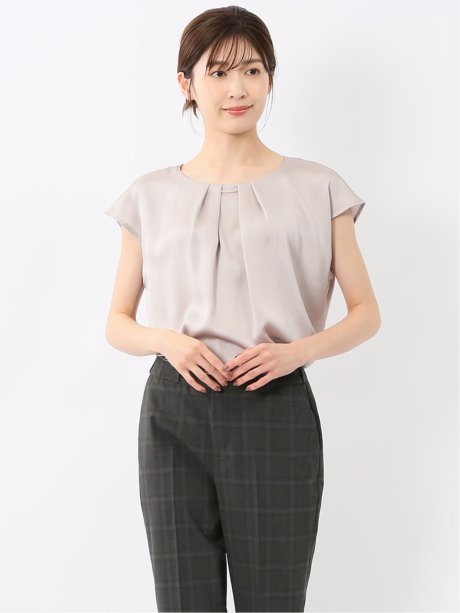 シボサテン ノースリ プルオーバーブラウス