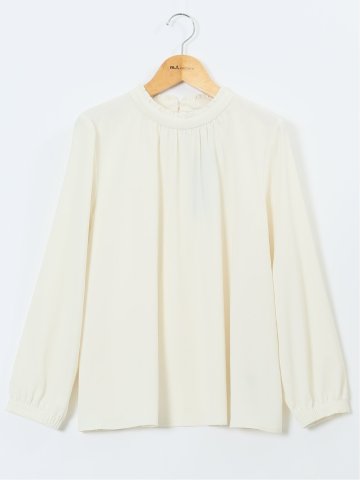 スタンドフリル 長袖プルオーバーブラウス