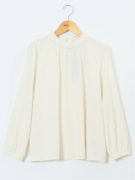 スタンドフリル 長袖プルオーバーブラウス