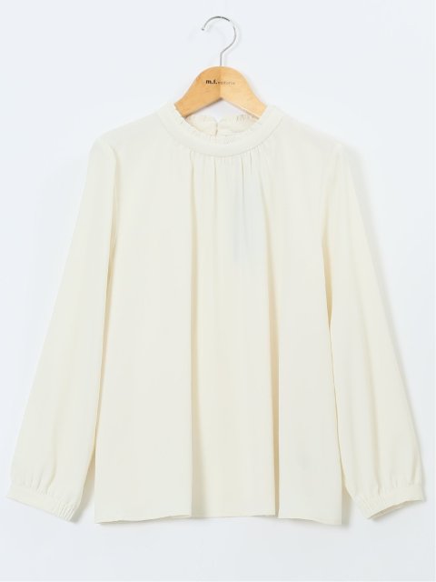 スタンドフリル 長袖プルオーバーブラウス