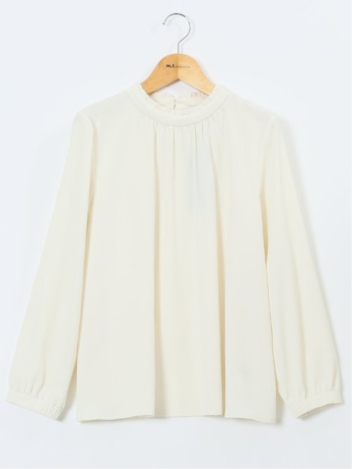 スタンドフリル 長袖プルオーバーブラウス