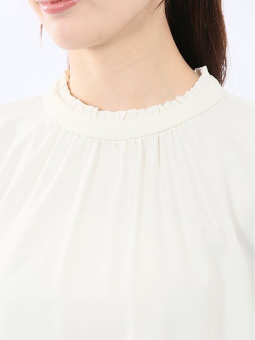 スタンドフリル 長袖プルオーバーブラウス