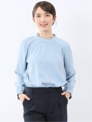 スタンドフリル 長袖プルオーバーブラウス