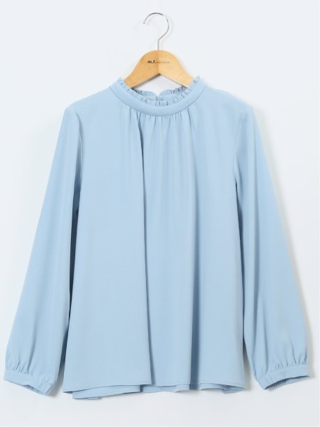 スタンドフリル 長袖プルオーバーブラウス