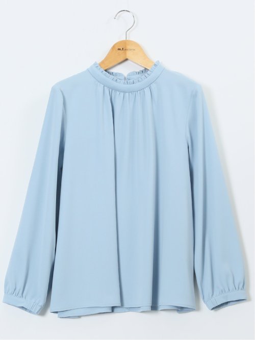 スタンドフリル 長袖プルオーバーブラウス