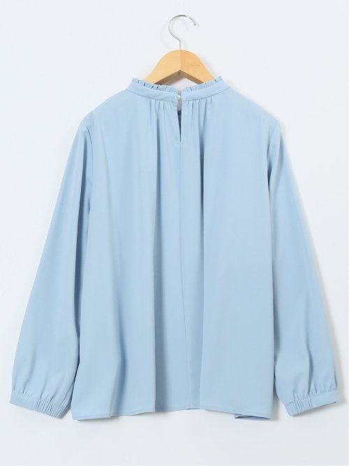 スタンドフリル 長袖プルオーバーブラウス