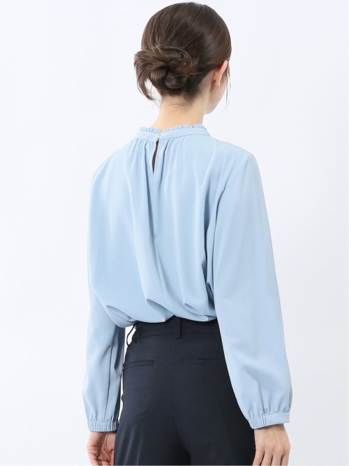 スタンドフリル 長袖プルオーバーブラウス