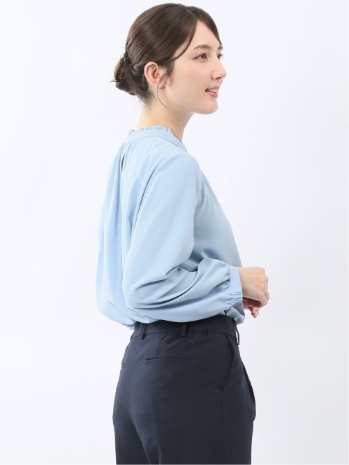 スタンドフリル 長袖プルオーバーブラウス