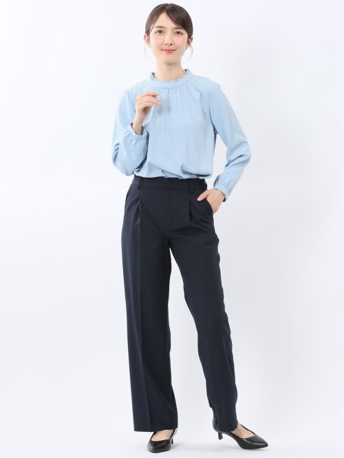 スタンドフリル 長袖プルオーバーブラウス