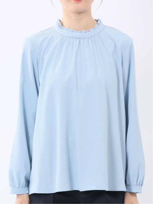 スタンドフリル 長袖プルオーバーブラウス