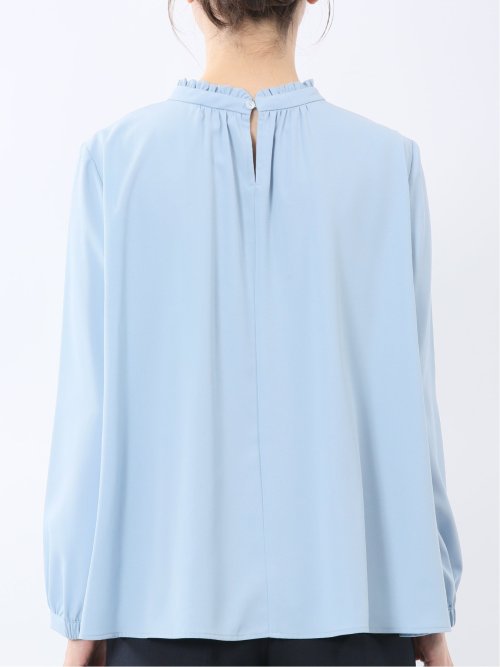 スタンドフリル 長袖プルオーバーブラウス