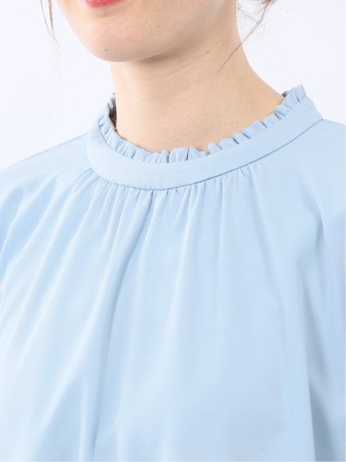 スタンドフリル 長袖プルオーバーブラウス