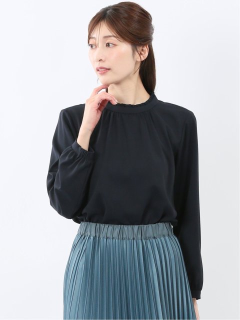 スタンドフリル 長袖プルオーバーブラウス