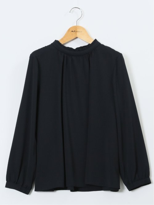 スタンドフリル 長袖プルオーバーブラウス