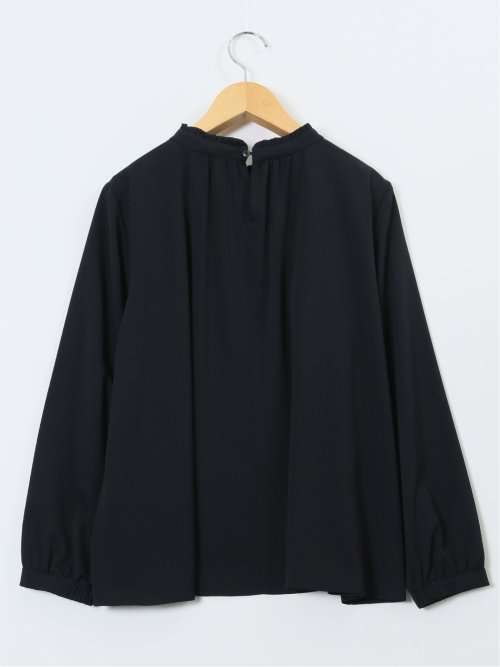 スタンドフリル 長袖プルオーバーブラウス