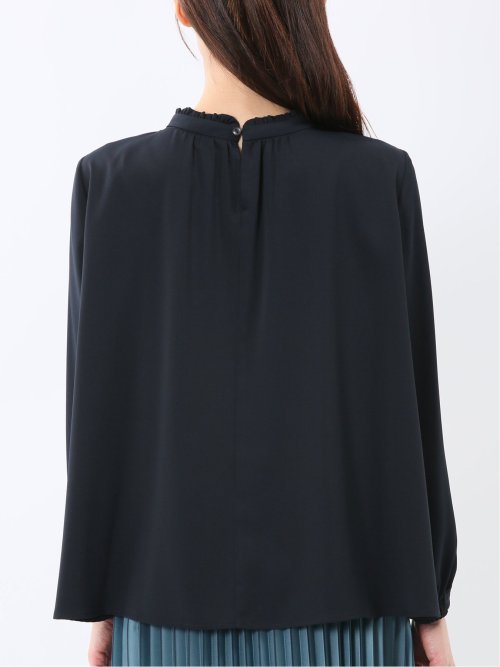 スタンドフリル 長袖プルオーバーブラウス