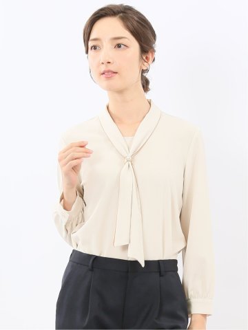 ボウタイ 長袖プルオーバーブラウス