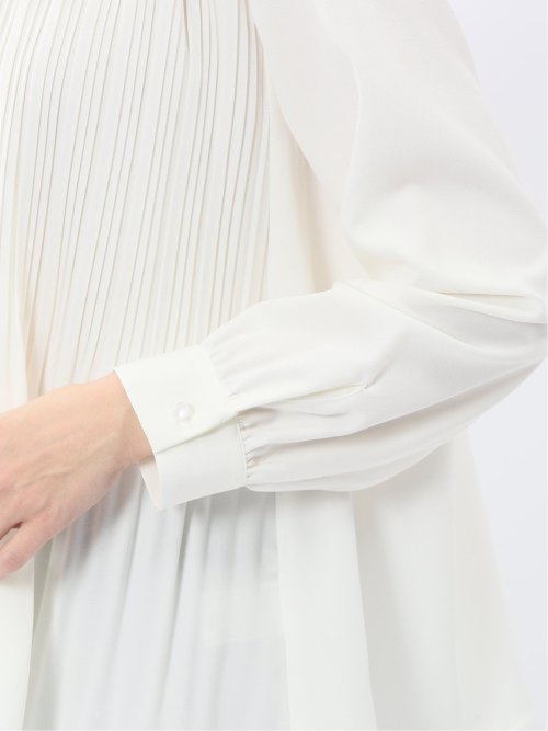 前身プリーツ リボン 長袖プルオーバーブラウス