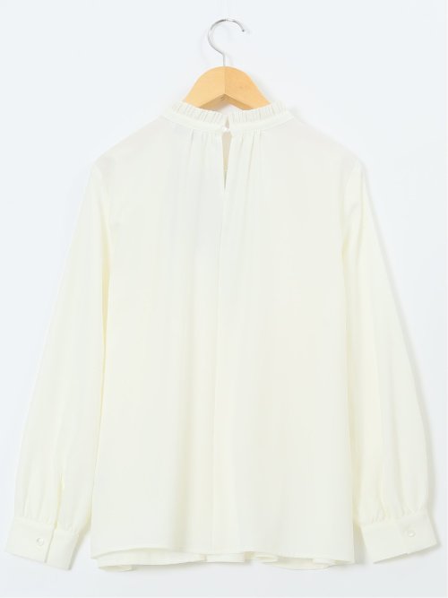 前身プリーツ リボン 長袖プルオーバーブラウス