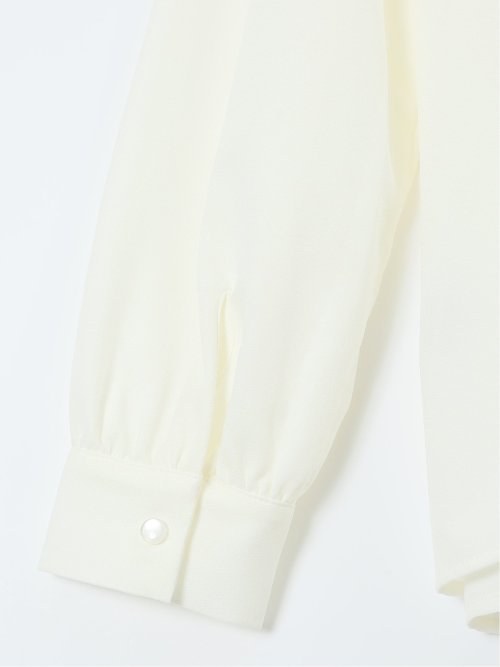 前身プリーツ リボン 長袖プルオーバーブラウス