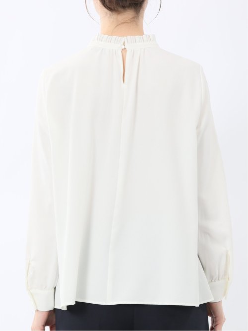 前身プリーツ リボン 長袖プルオーバーブラウス