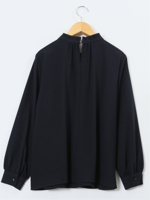 前身プリーツ リボン 長袖プルオーバーブラウス