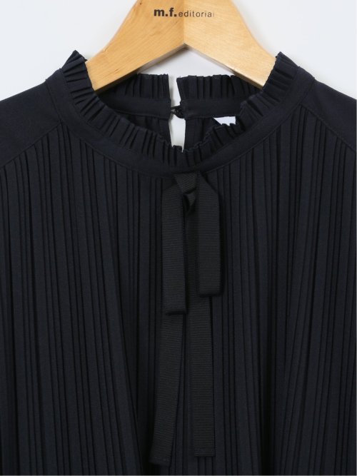 前身プリーツ リボン 長袖プルオーバーブラウス