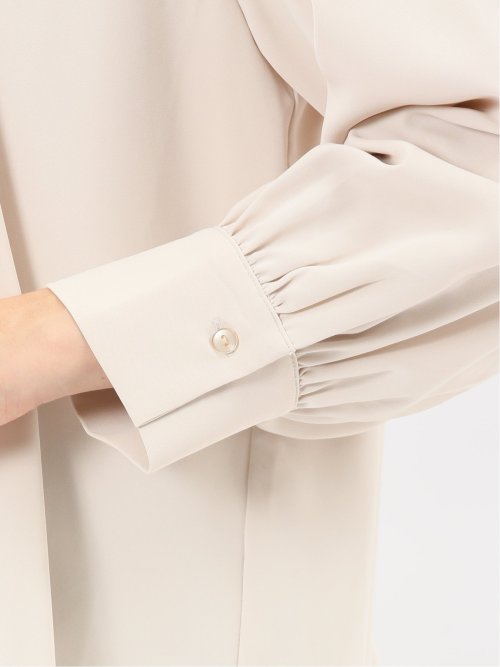 ギャザーリボン 長袖プルオーバーブラウス