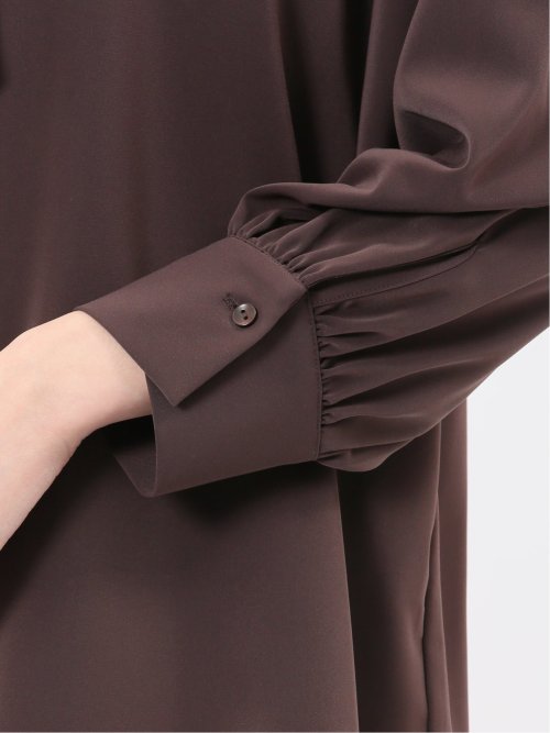 ギャザーリボン 長袖プルオーバーブラウス