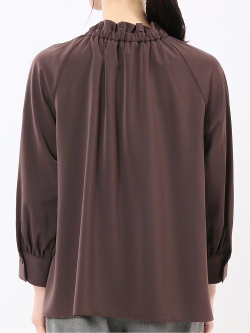 ギャザーリボン 長袖プルオーバーブラウス