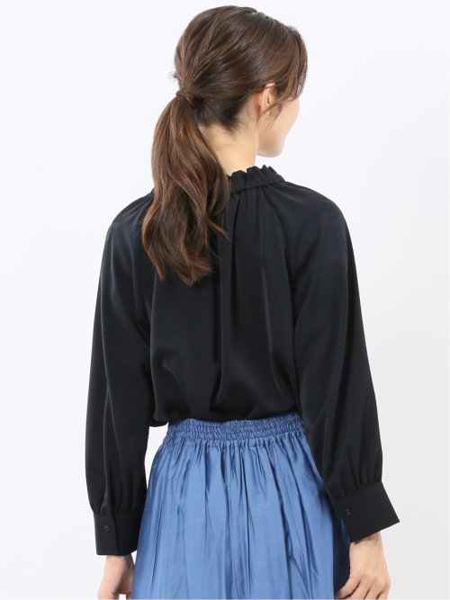 ギャザーリボン 長袖プルオーバーブラウス