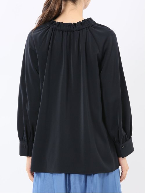 ギャザーリボン 長袖プルオーバーブラウス