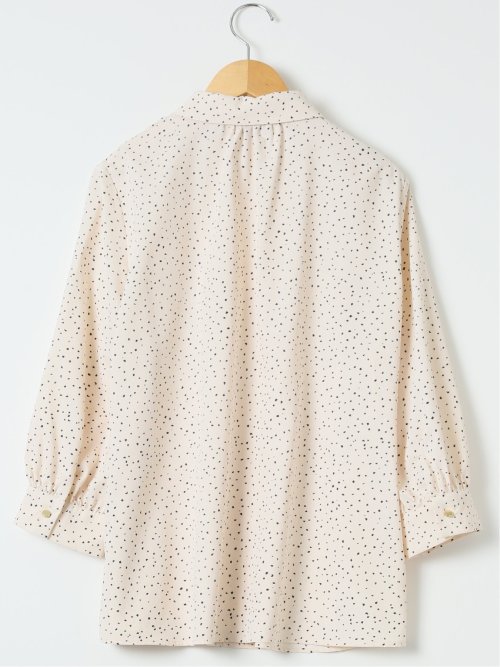 ドット柄 ボウタイ 7分袖 スキッパー ブラウス