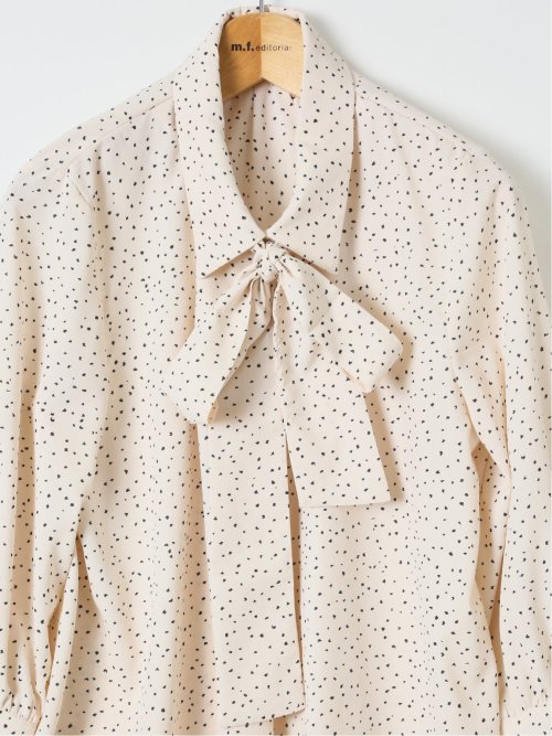 ドット柄 ボウタイ 7分袖 スキッパー ブラウス