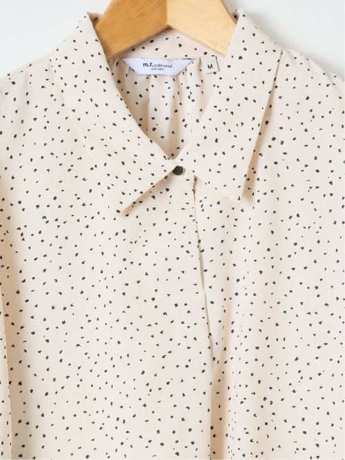 ドット柄 ボウタイ 7分袖 スキッパー ブラウス